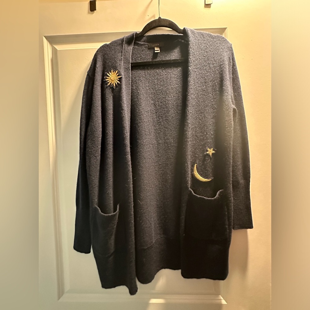 J. Crew Dark Blue Cardigan Sweater with 🌙 🌟 details size small
